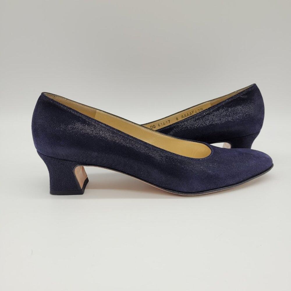 SALVATORE FERRAGAMO "Dublino" Pebble Suede Kid Leather Midnight Blue Size 8 AAAA - Picture 6 of 10
